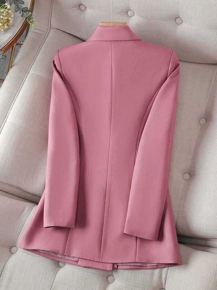 Autumn Winter Long Sleeve Outwear Blazer Women Pink Black Beige Female Triple Breasted Solid Ladies Jacket Coat For Work Wear