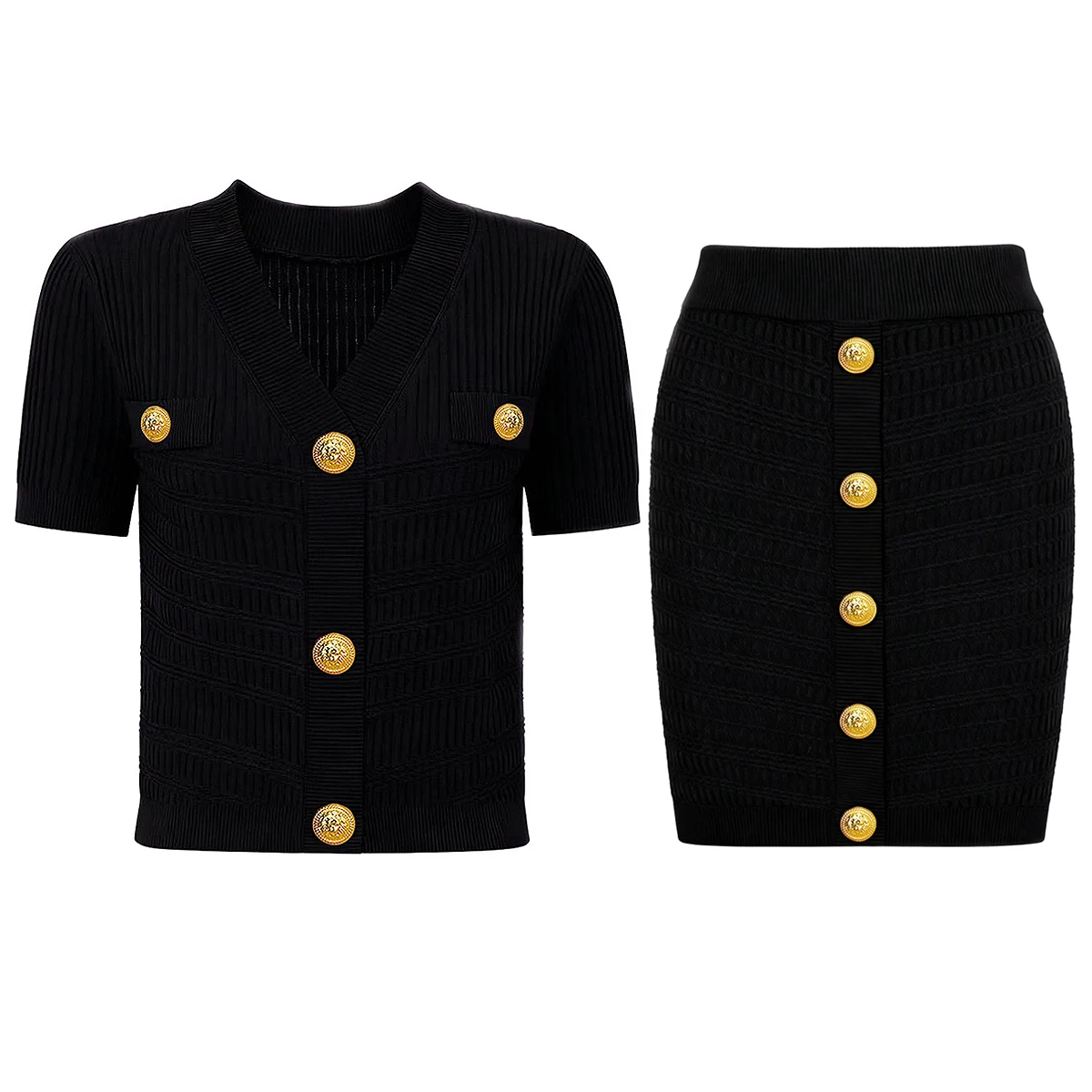 

High Quality Summer And Autumn New Women's Fashionable Temperament Commuting Knitted Short Sleeved Top T-Shirt+Half Body Skirt