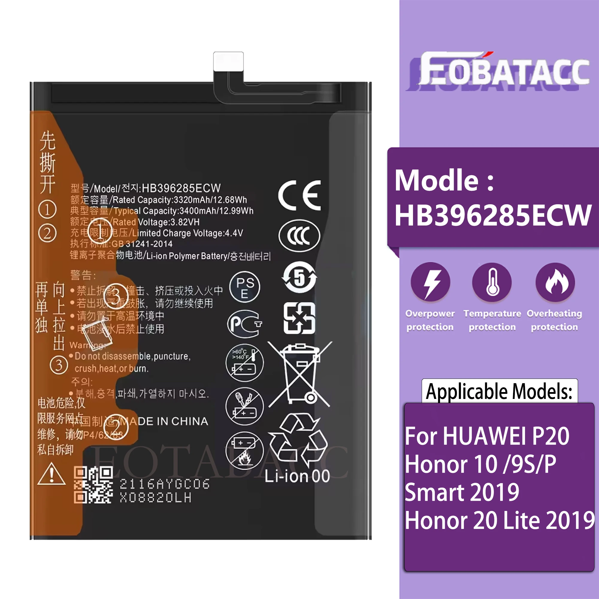 

100% New Original Battery HB396285ECW For HUAWEI honor 10 Honor 20 Lite 2019 P20P Smart 2019 Battery + Free Tools