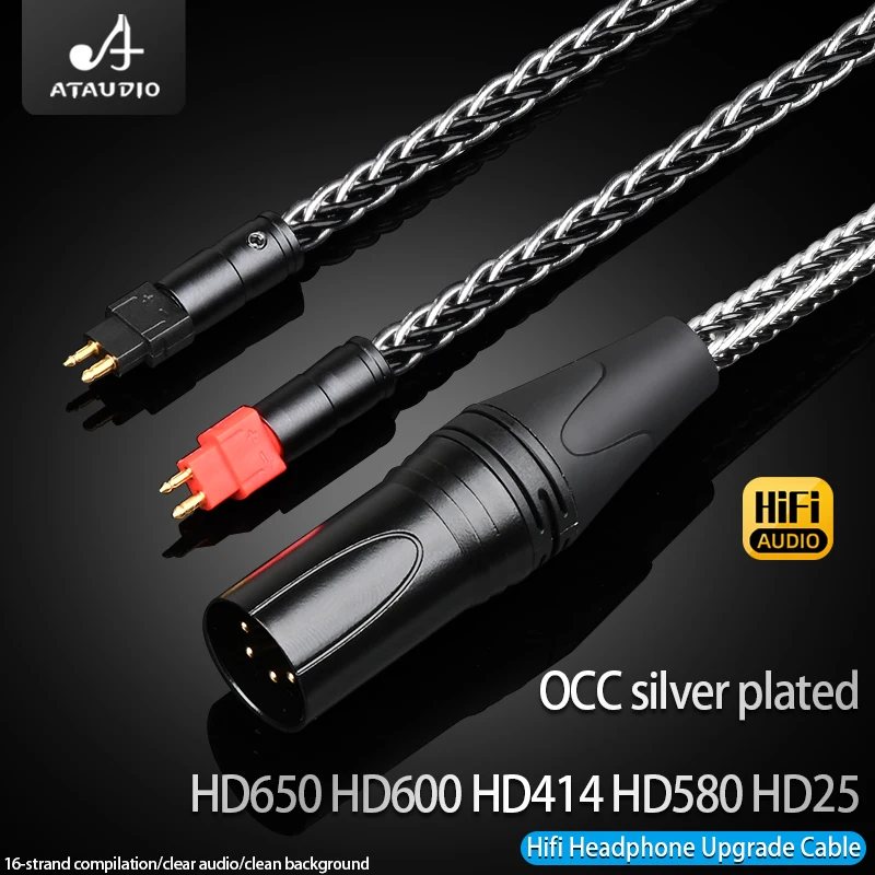 ATAUDIO Hifi 7N OCC Earphone Cable 4.4mm 2.5mm 3.5mm XLR Balanced 16 Strands Silver-plated Mixed Headphone Upgrade Cable