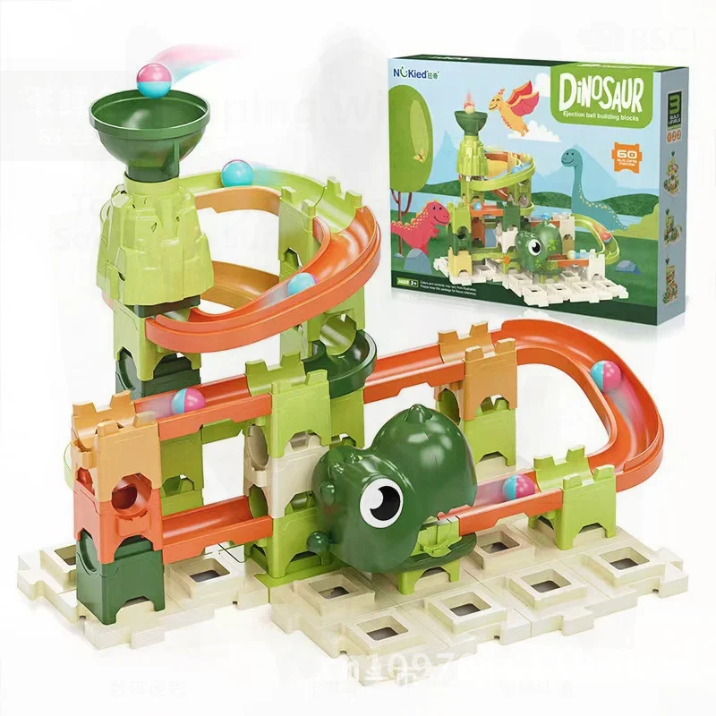 Dinosaur Themed Ejection Ball Track Building Blocks Set - Big Particle Educational Toy for Children Adventure & Learning Fun
