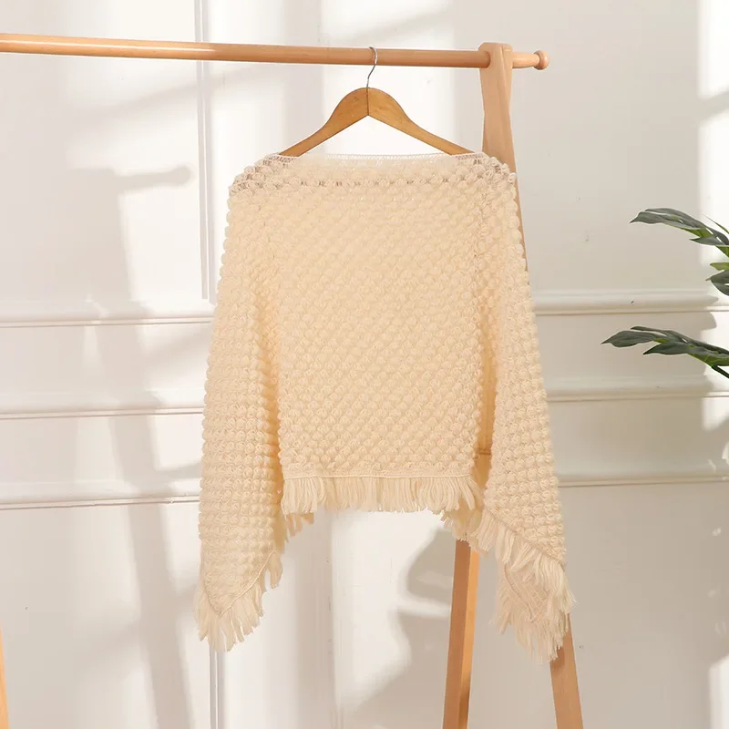 Poncho Cloak Knitted Cardigan Autumn Winter Neck Protection Shawl New Solid Color Small Cloak Air-conditioned Room Shawl Scarf