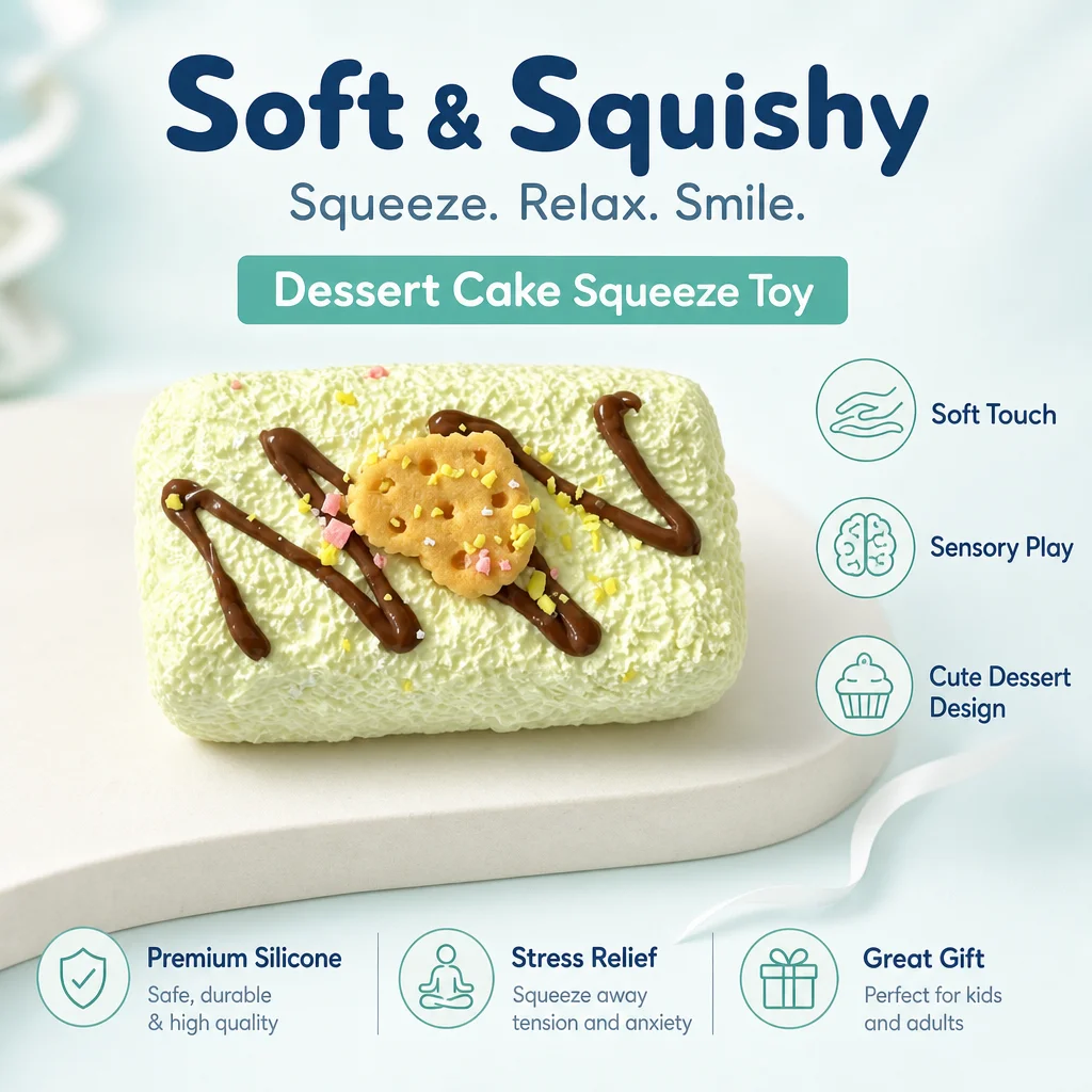 Food Grade Light Green Cream Toast Squishy Toy With Chocolate Drizzle Bear Cookie And Colorful Sprinkles Slow Rebound Soft Toy
