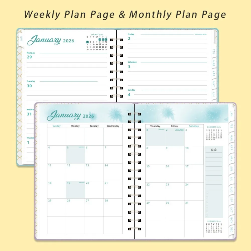 A5 2026 Weekly Monthly Planner PU Leather Cover Self-fill Daily Planner Notepad Calendar with Strap Daily Notebook Record