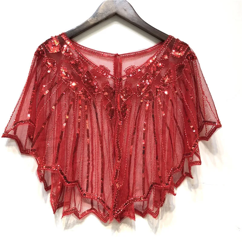 

Vintage 1920S Flapper Shawl Sequin Short Cape Beaded Women Evening Wrap Poncho Shrug Gatsby Party Mesh Bolero Cover Up Scarf Top