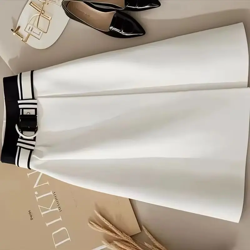 

Korean Fashion Women's Skirt Spring Summer New Woman Patchwork Folds High Waist A-Line Skirt Elegant Office Lady Faldas Skirts