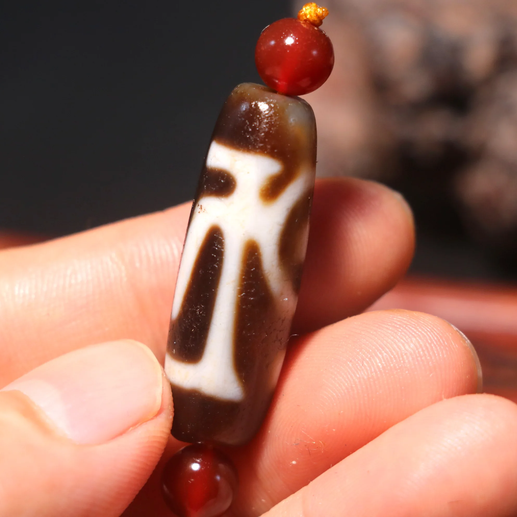 A Magic Power Energy Tibetan Old Agate OM Wish Word dZi Bead Amulet Fit For Bracelet Talisman Treasure Timestown Top