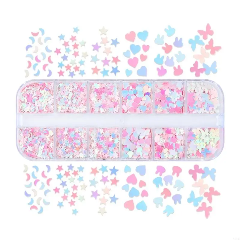 N0HE 12-Grid Resin Filling Glitters for Epoxy Resin Mold Filler Moon Star Shaped