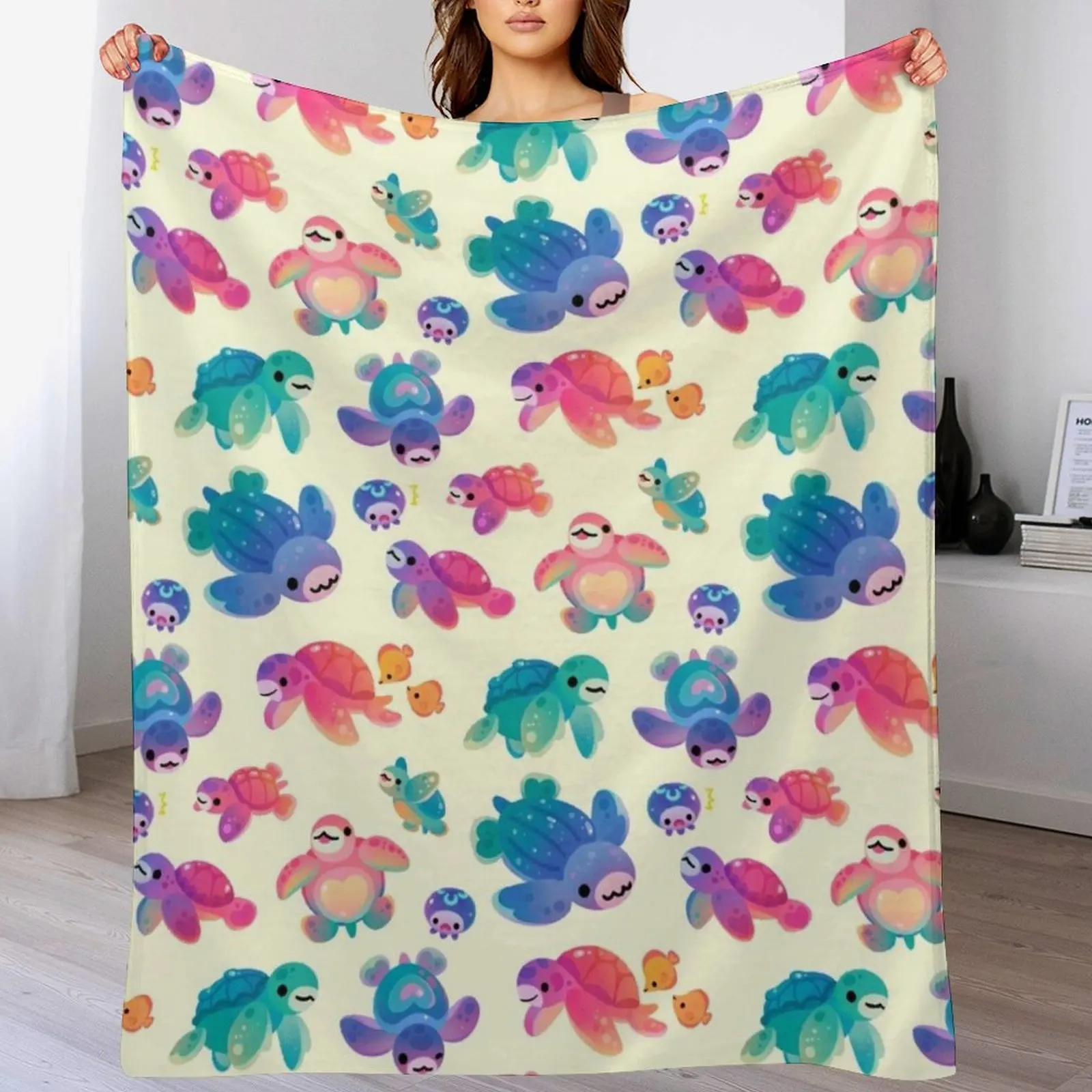 Sea turtle - bright Throw Blanket Soft Sherpa Fleece Warm Blanket for Winter
