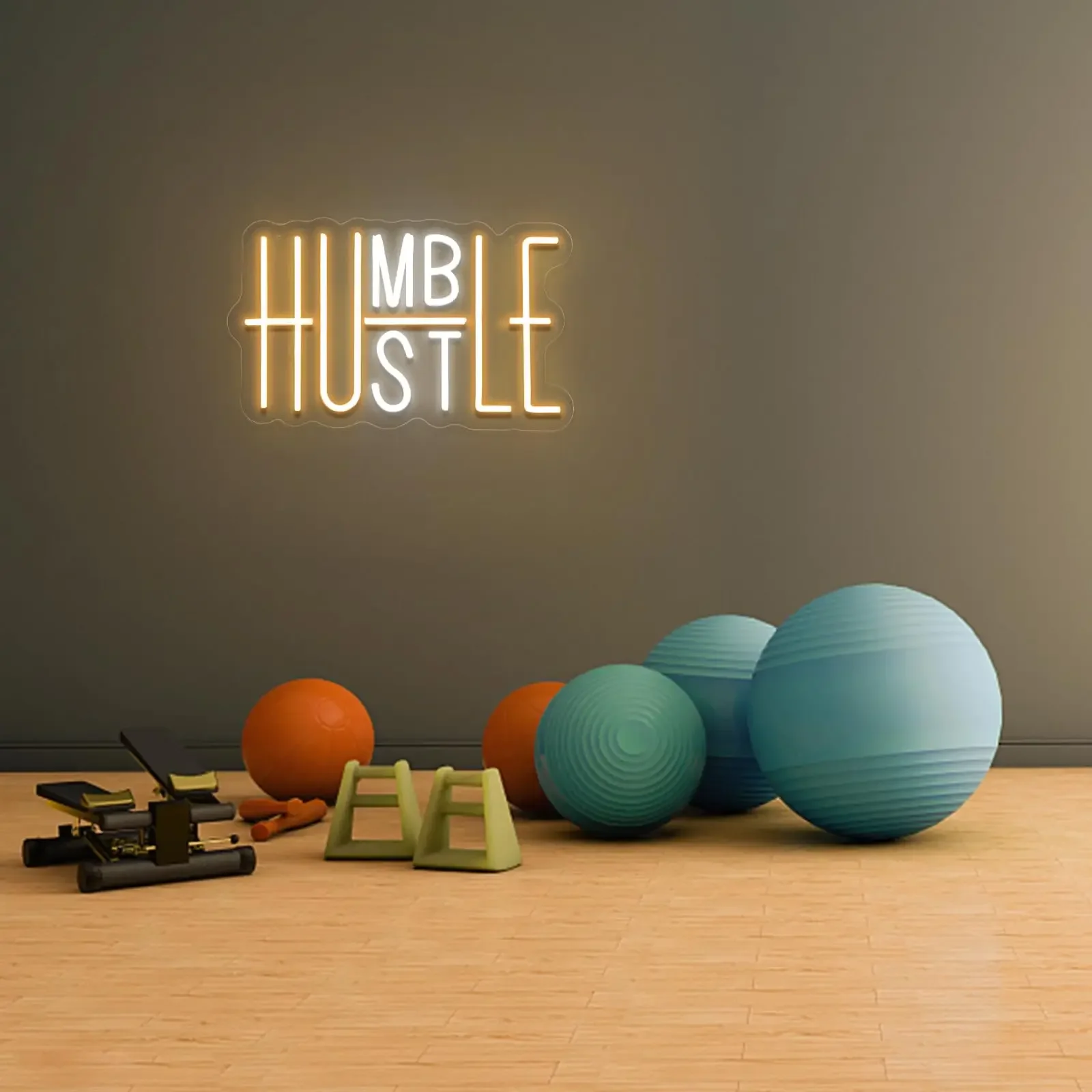 Hustle LED Neon Sign for Wall Decor, Humble Party Decorations, USB Powered Switch Adjustable Brightness for Office Room