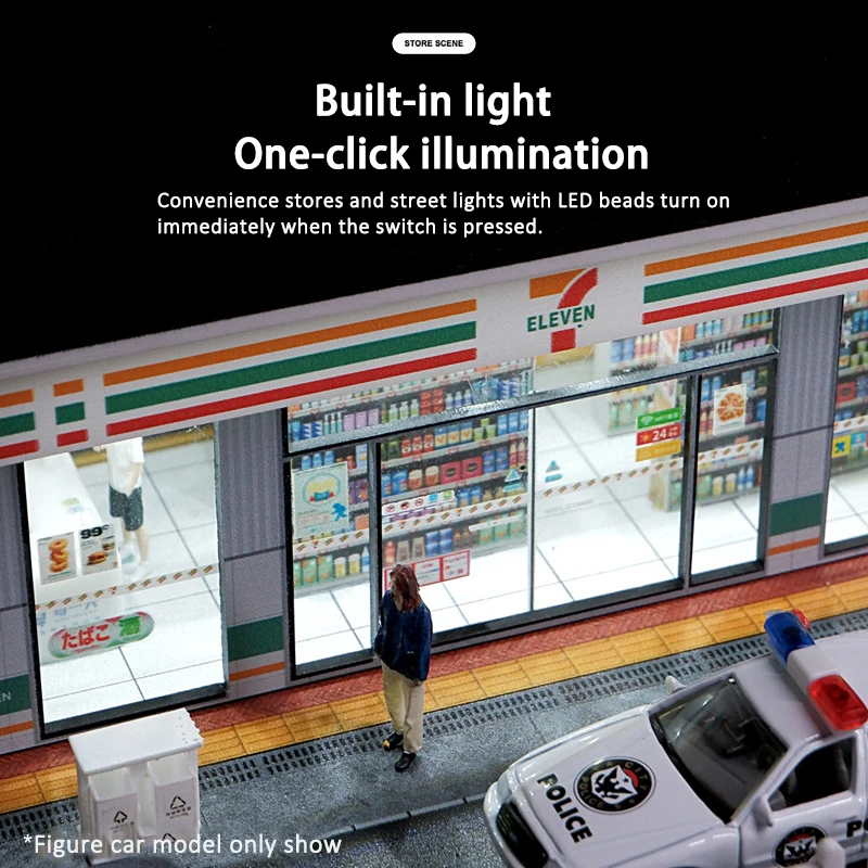 1/64 Convenience Store Model Scene with Lights and Basketball Court Miniature Scene without Lights Scene Decoration Collect Gift