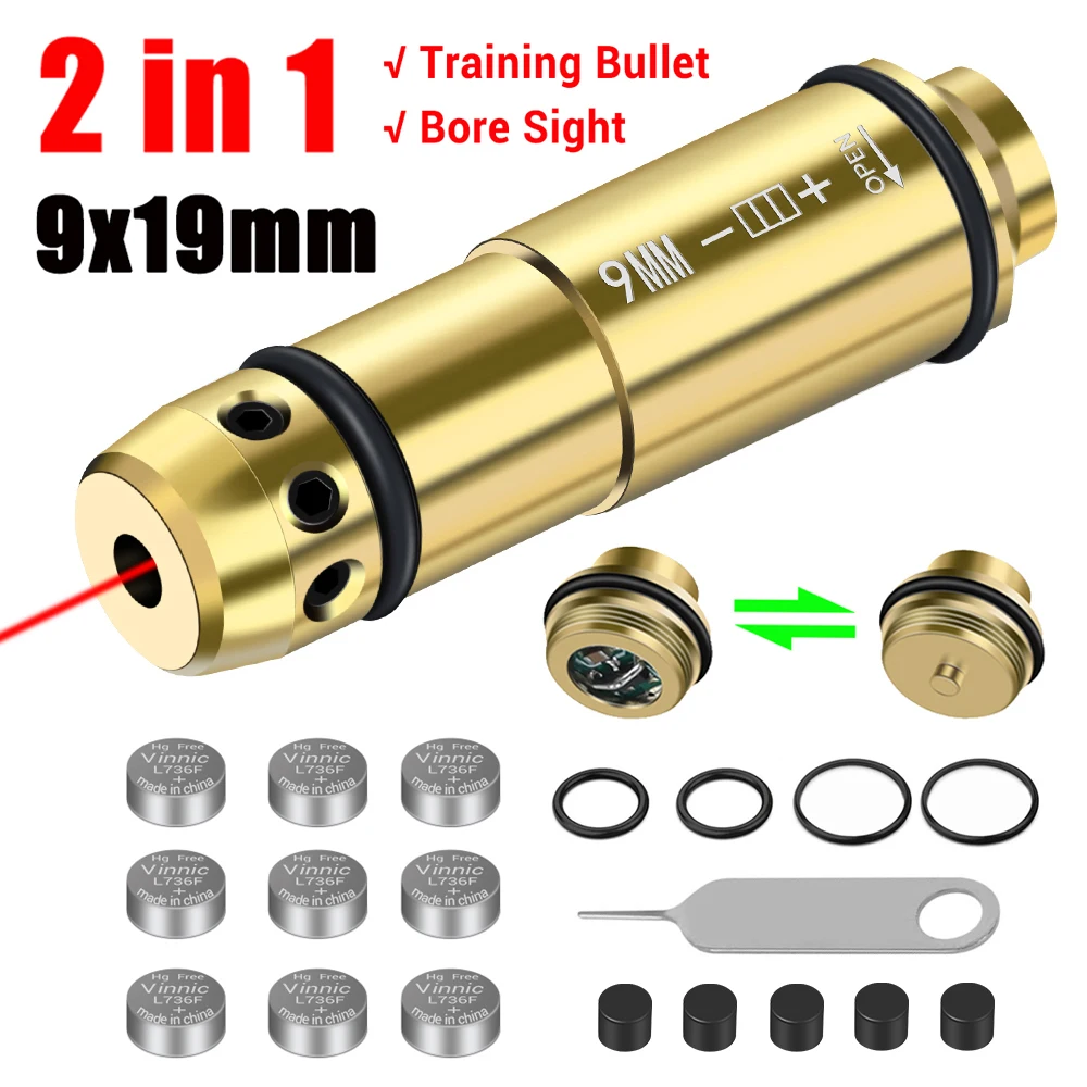 Balle d'entraînement Laser 9x19mm, alésage Laser 2 en 1, pointeur Laser à double usage pour l'entraînement au feu sec, alésoir de balle Laser