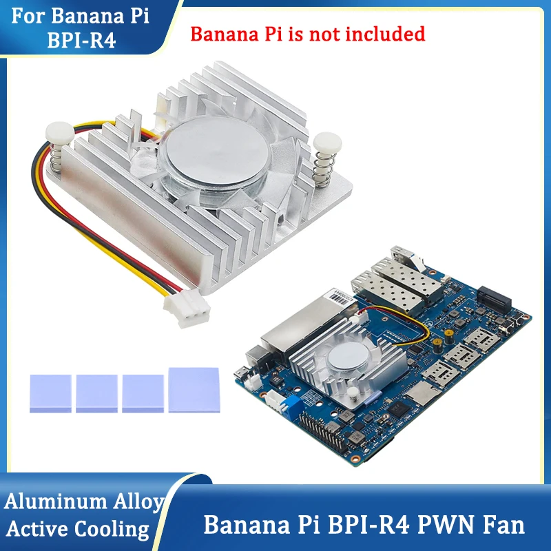 

Banana Pi BPI-R4 Cooling Fan Aluminum Alloy PWN Fan Radiator with Heatsink Active Passive Cooler for BPI-R4 Board