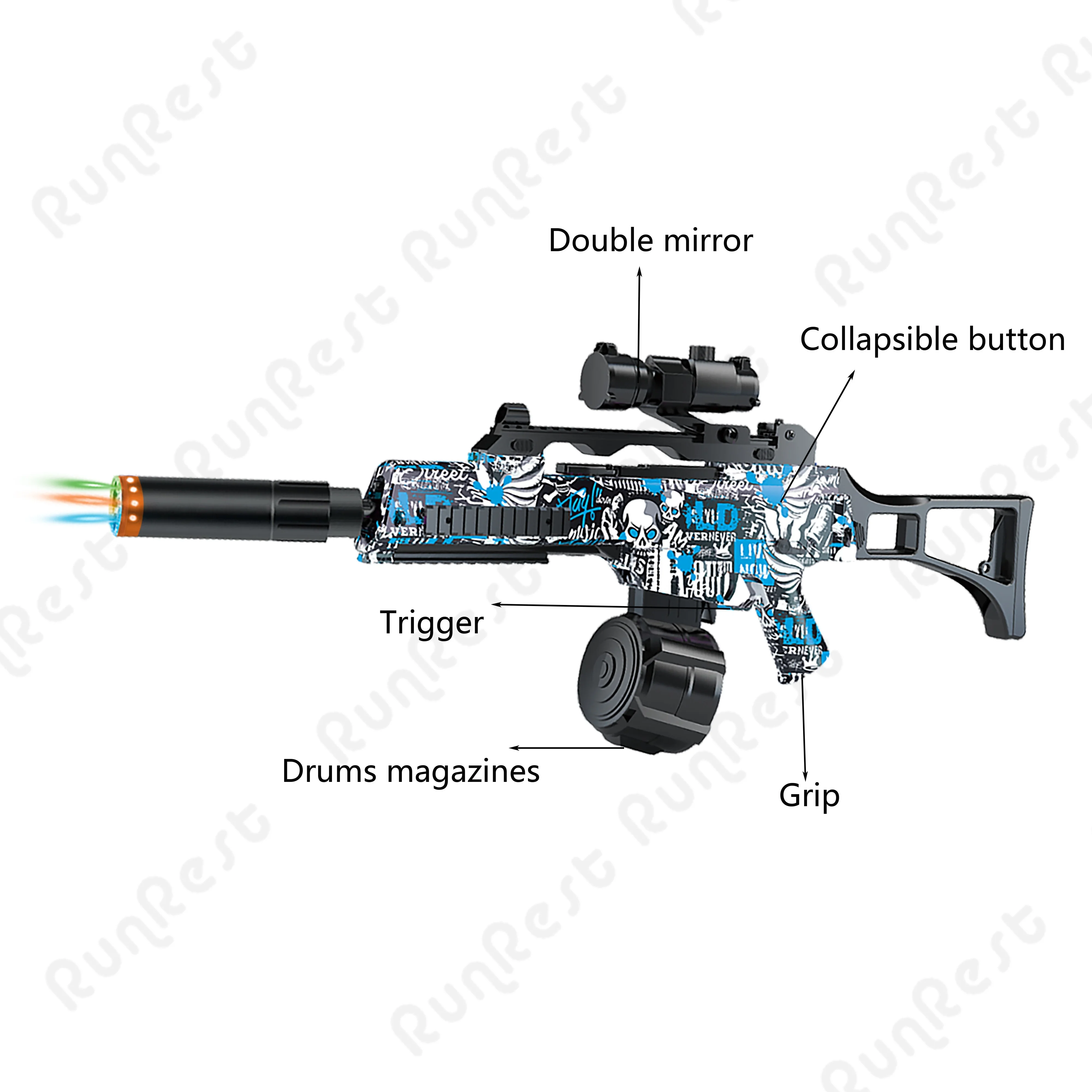 RunRest Blaster Gun, Electric Ball Blaster, พร้อมแฟลช Silencer High Orbeez Gun Performance Cool Toy Gun, ชาร์จ Splatter