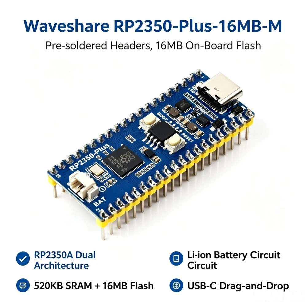 TISHRIC Type-C RP2350-plus Mini Development Board PICO DIY Adapter for RaspberryPi Microcontroller PICO Module Dual-Core 16MB