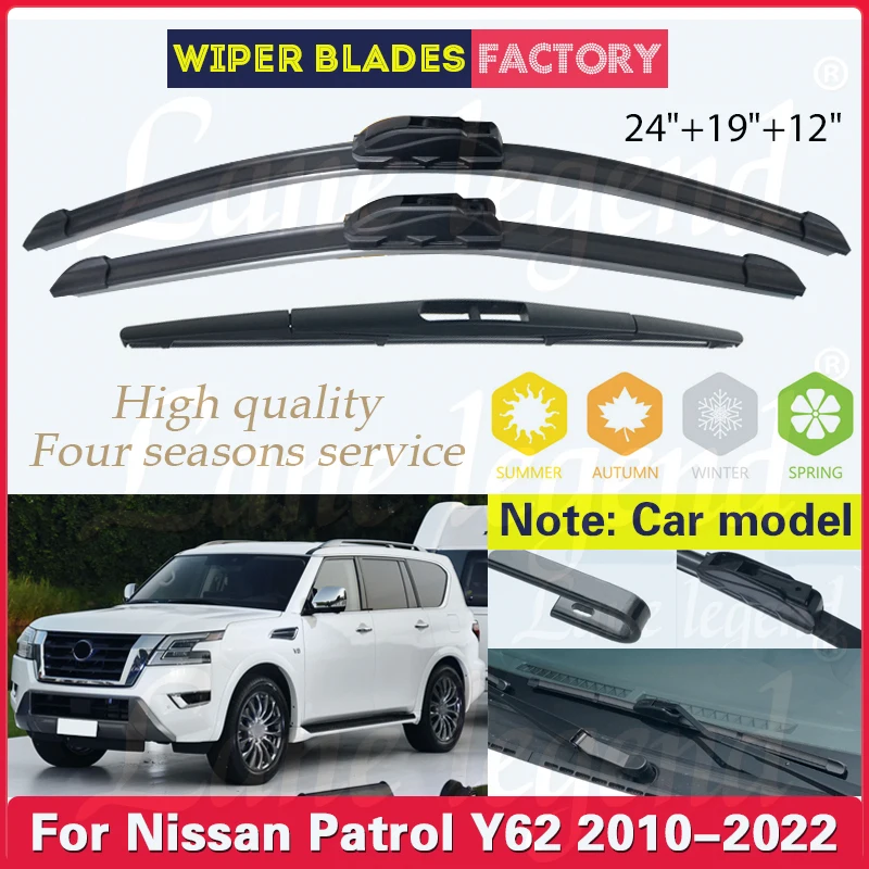 

For Nissan Patrol Y62 2010 - 2022 Front Rear Wiper Blades Brushes Cutter Accessories J Hook 2012 2013 2014 2015 2016 2017 2018