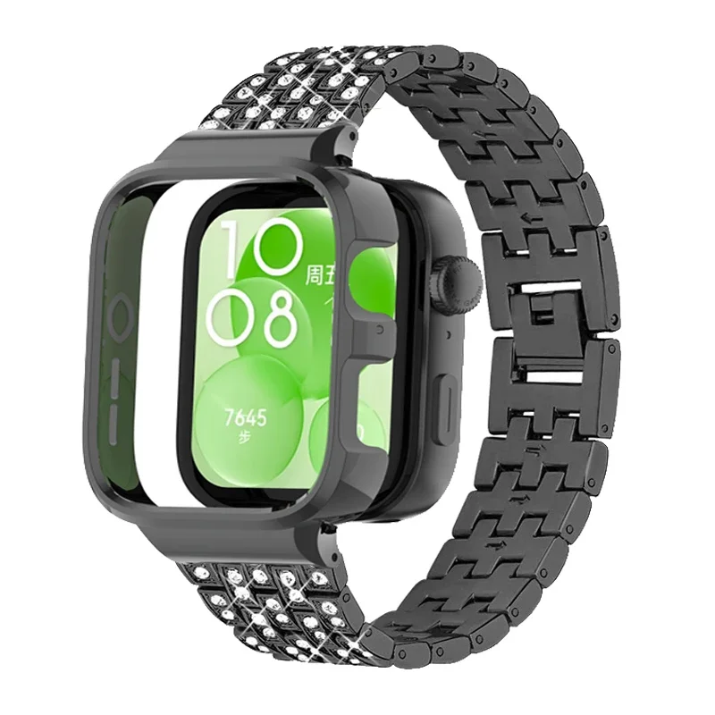 금속 스트랩 케이스 보호대, 화웨이 워치 핏 3 다이아몬드 링크 팔찌, 화웨이 워치 핏 3 워치 밴드 보호 쉘 커버
