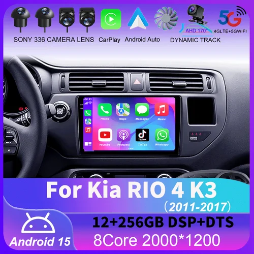 Android 15 Carplay Auto para Kia RIO 4 K3 2011 2012 2013 - 2017 Radio de coche reproductor de vídeo Multimedia navegación GPS No 2Din 2 Din