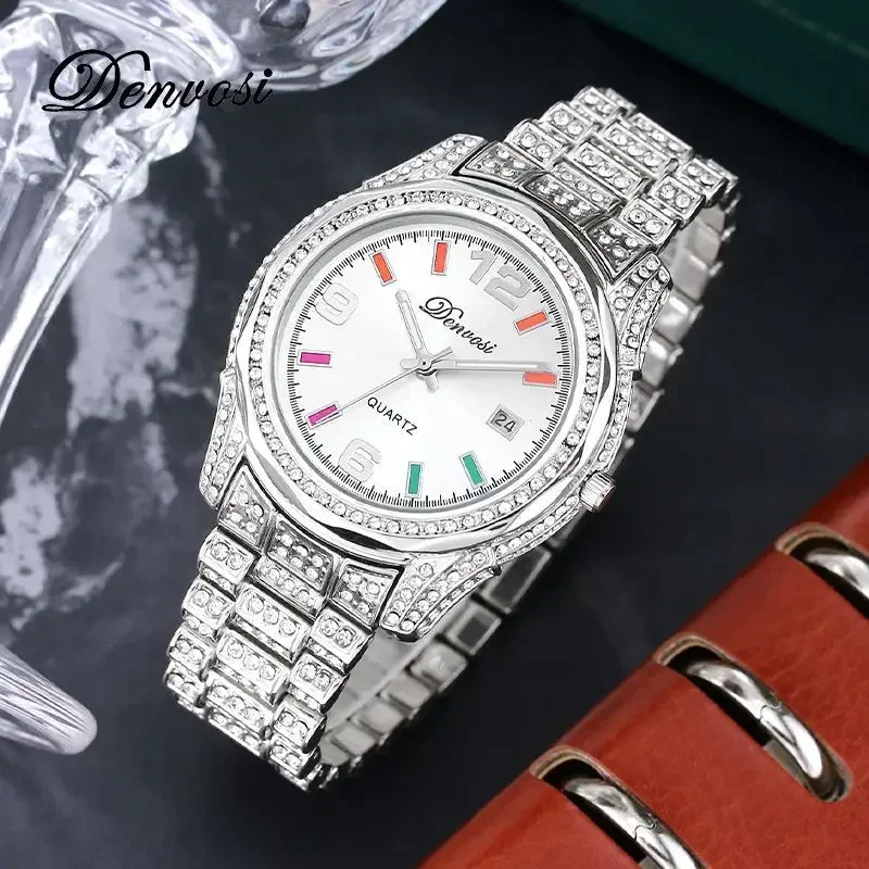 Danfos Women's Watches Luxury Full Diamond Inlaid Waterproof Stainless Steel Chic Lady's Watch Reloj Hombre Relogios Masculino