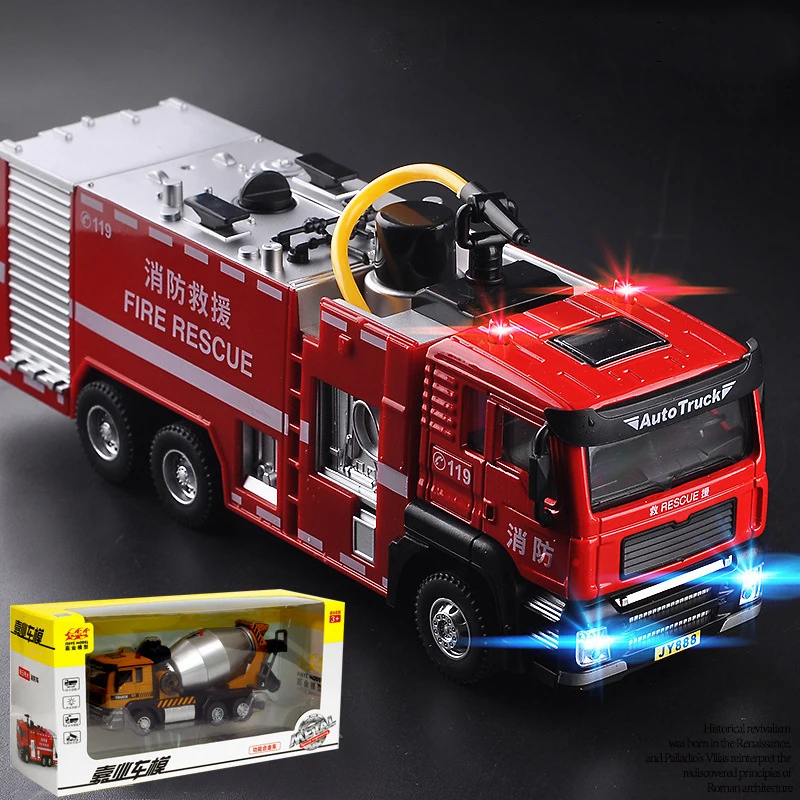 

1:50 Fire Truck Alloy Diecast Simulation Sprinkler Toy with Light Music Water Spray Rescue Car Children's Toy Firefighter Truck