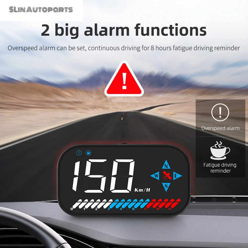 New Head Up HD Display Auto Electronics Digital HUD Multifunctional GPS Speedometer Speed Overspeed alarm Compass For All Cars