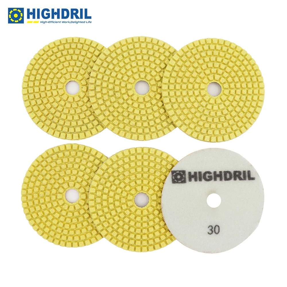 HIGHDRIL  Dia100mm Grit30 6pcs/set Polishing Pads Resin Bond Sanding Disc Diamond Wet Grinding Wheel For Granite Marble Ceramic