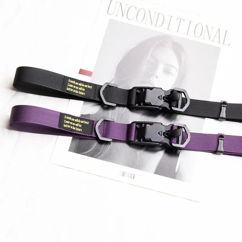 2.5Cm Magnetic Buckle Function Wind Hip Hop Nylon Canvas Belt, Trendy Brand Overalls Belt Men's Multi-color Optional