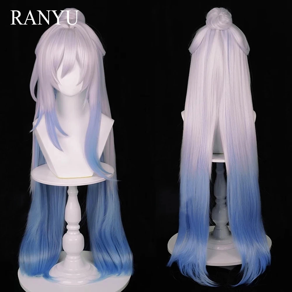 RANYU Honkai Star Rail JingLiu Wigs Synthetic Long Straight White Blue Gradient Game Cosplay Hair Wig For Party