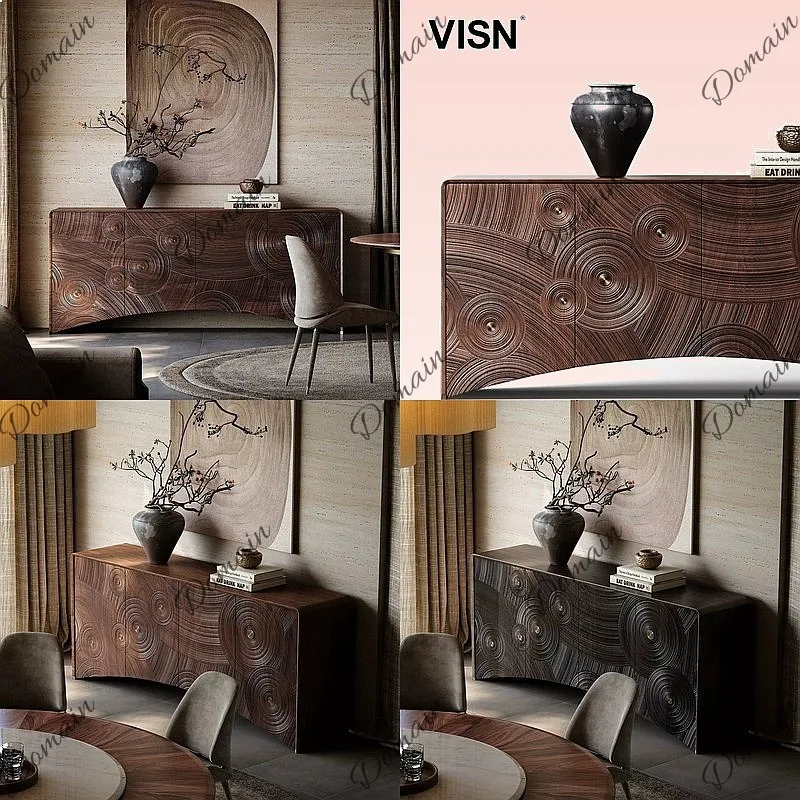 Starry Night Carved Sideboard Cabinet, 2026 New Old Money Style Solid Wood Buffet Storage for Dining Room