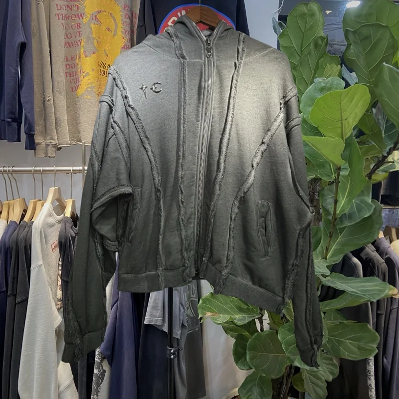 

Ретро-американская толстовка с капюшоном на молнии с логотипом звезды и луны, мужская повседневная свободная куртка с длинными рукавами для осени