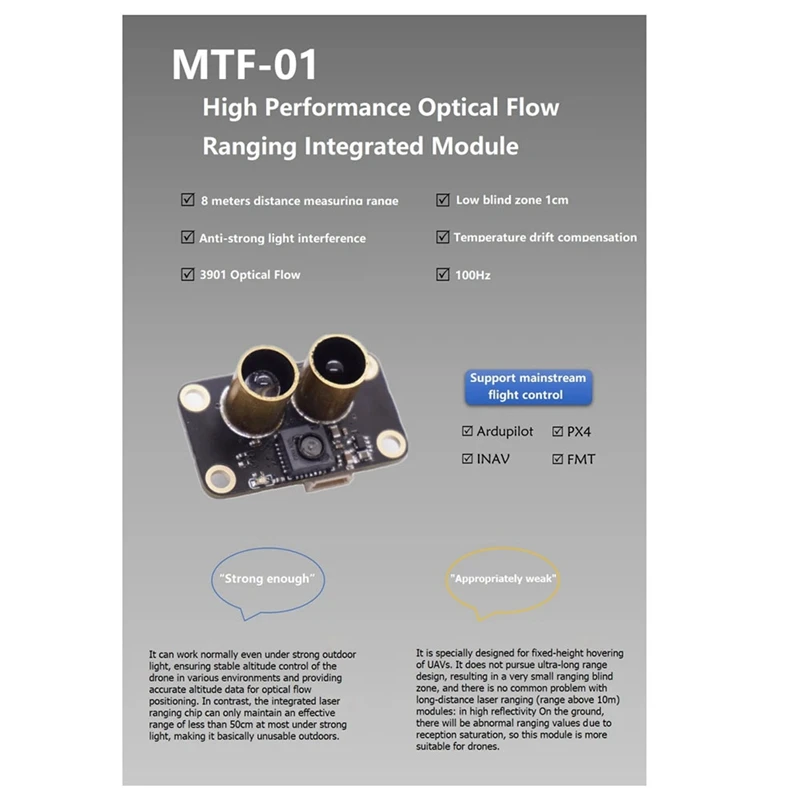 MTF 01 Optical Sensor Module PMW3901 Optical Flow Sensor UAV Positioning 8M Laser Ranging Integrated