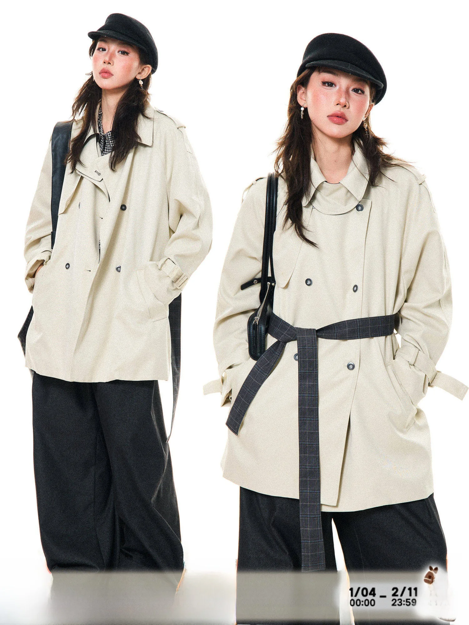 

Young Stage Women's Double-Breasted Coat with Waist-Cinching Belt Briti Sle Loose Fit Long Sve Windproof Daily Wear