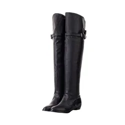 QPLYXCO 2017 New Big Size 34-48 Women Flat Boots Over Knee Winter Warm Long Round Toe Fashion Botas Footwear Shoes 181