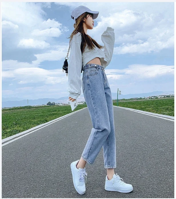 Vintage high waist jeans woman 2026 skinny black blue mom boyfriend jeans for women denim pants female trousers streetwear