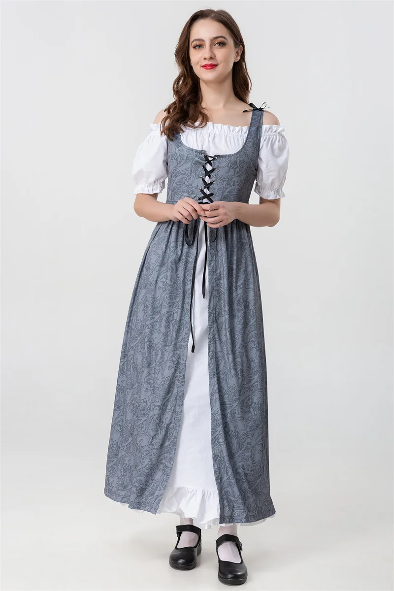 Women Medieval Renaissance Vintage Dress French Manor Farm Maid Costume Cosplay Oktoberfest Beer Maid Costume