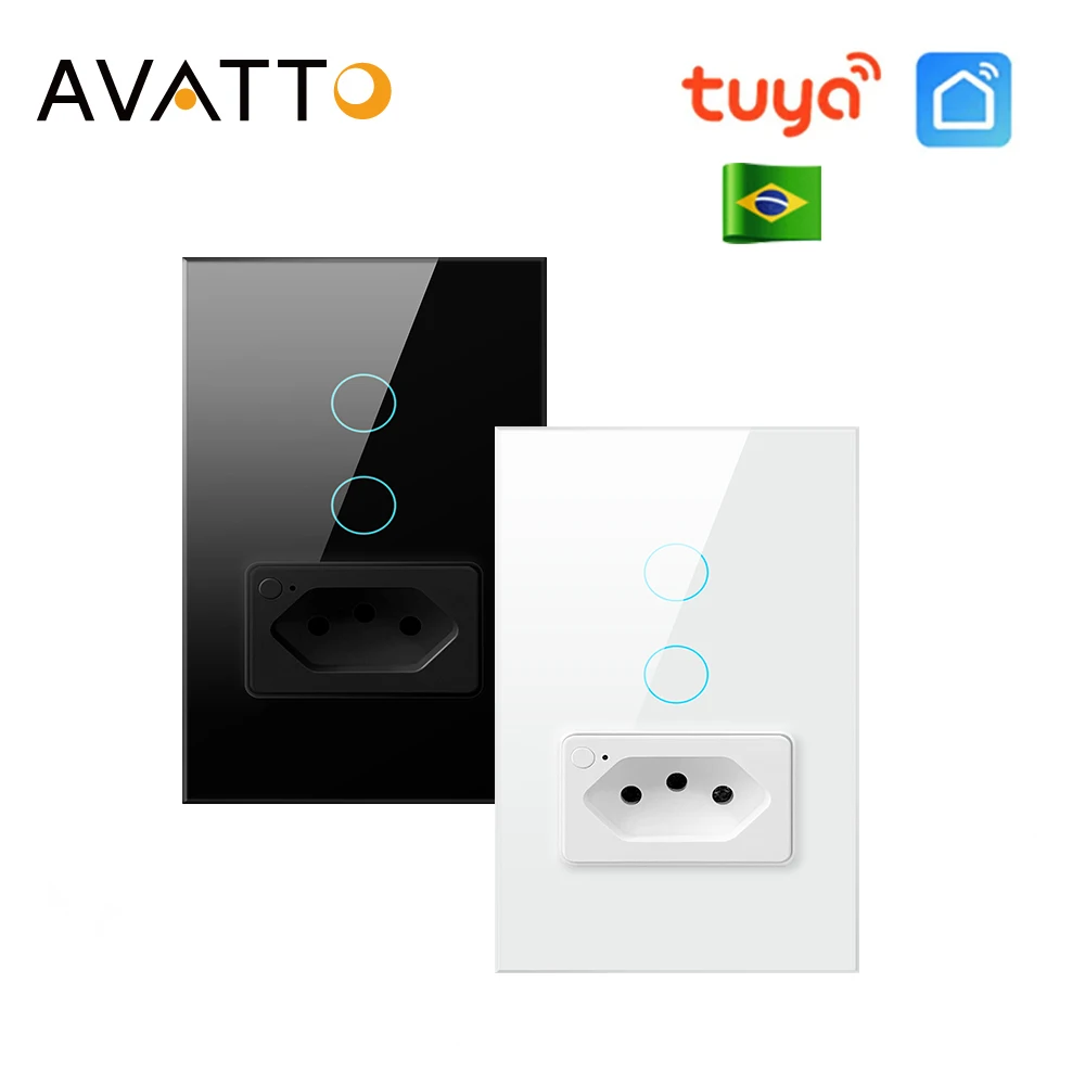 

AVATTO Tuya WiFi Smart Light Switch with Socket,Brazil Stand 16A Touch Button Wall Switch,Work for Alexa Google Home
