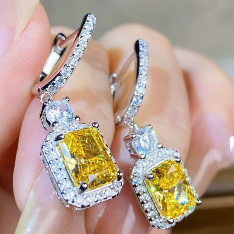 KQDANCE New Simple and Elegant Yellow Square Cubic Zirconia Earrings Luxury Women Wedding Engagement Jewelry