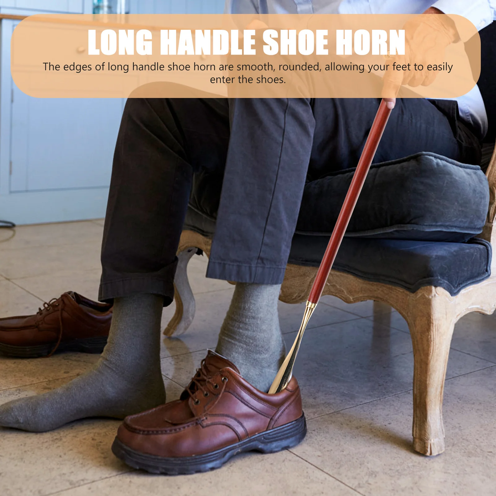 

Wooden Copper Long Handle Shoe Horn for Pain Relief Shoe Lifter Household Portable Shoehorn Aid for Seniors Bending Assistance