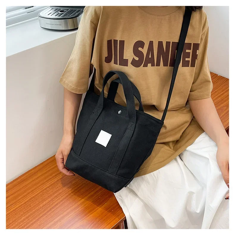 High Quality Beach Bag Popular Brands Plain Reusable Blank Canvas Tote Bag Leather Handles Fashionable Large Capacity Handbag