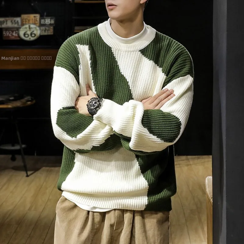 

American Retro Thiened round Ne Sweater Men Winter New Lazy Sle Autumn Winter Knitted Sweater Thiened Men's Faionable