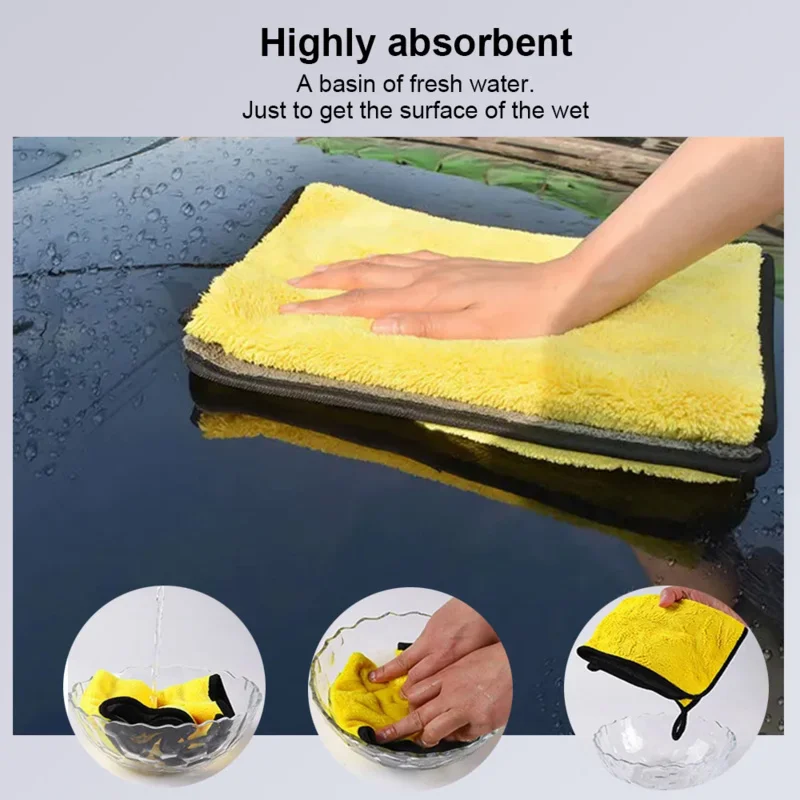 Microfiber Car Washing Towels, Soft Double Layer, Body Cleaning Wipe Rag, Absorção de água, Secagem Pano, Grosso, 30 cm, 40 cm, 60cm