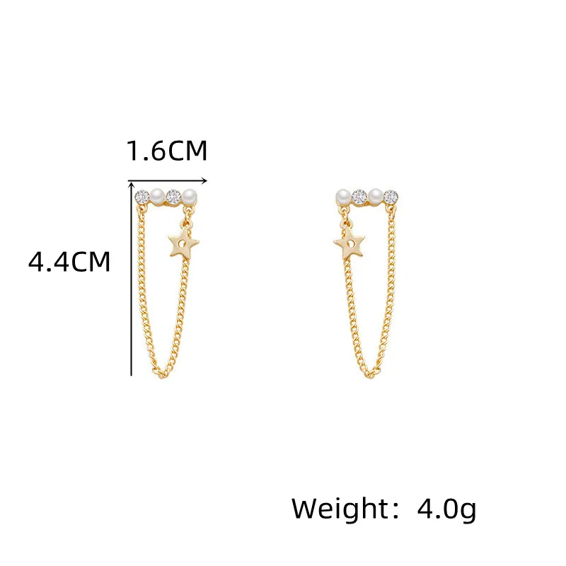 Long Chain Star Tassel Dangle Earrings for Women Vintage Silver Color Pearl Crystal Charms Drop Earrings Party Statement Jewelry