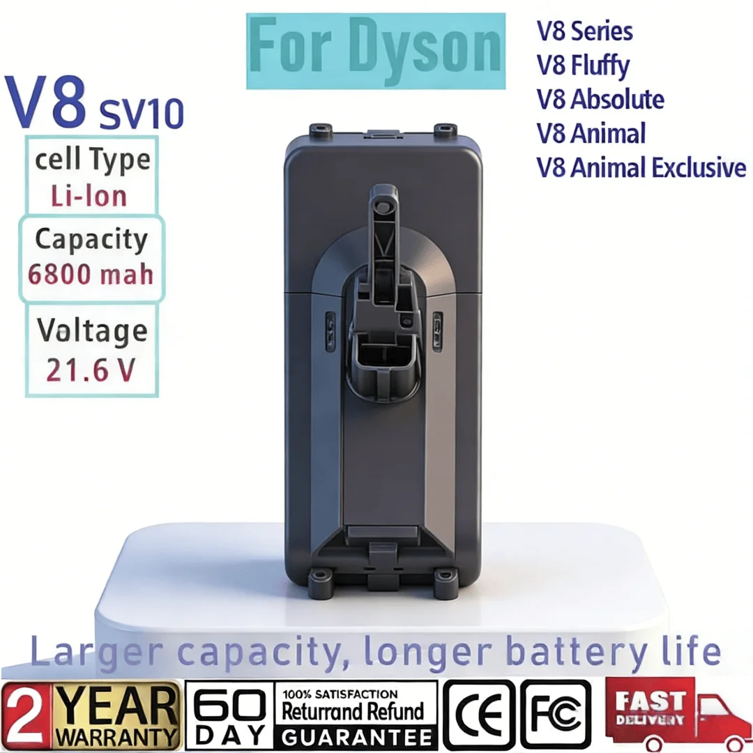 

For Dyson V8, 6800mAh 21.6V Li-ion Rechargeable Battery, Compatible with Dyson V8 Absolute/Animal Series Vacuum Cleaners