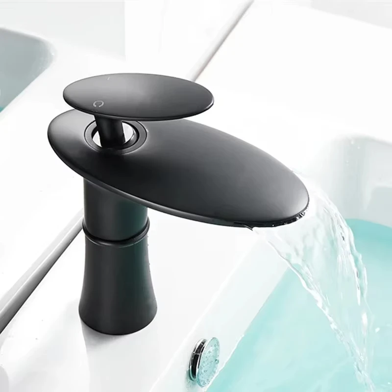 Bathroom Waterfall Faucet Single Hole Basin Faucet Cold and Hot Water Mixer Tap Brass Bathroom Basin Mixer Tap Washbasin Tap