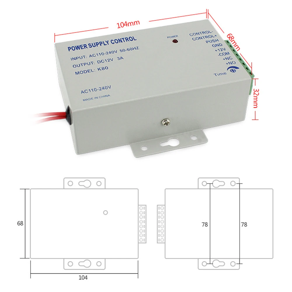 110-240VAC to 12VDC 3A Access Control Power Supply Controller Switch For Door Access Control System/Video Intercom System K80