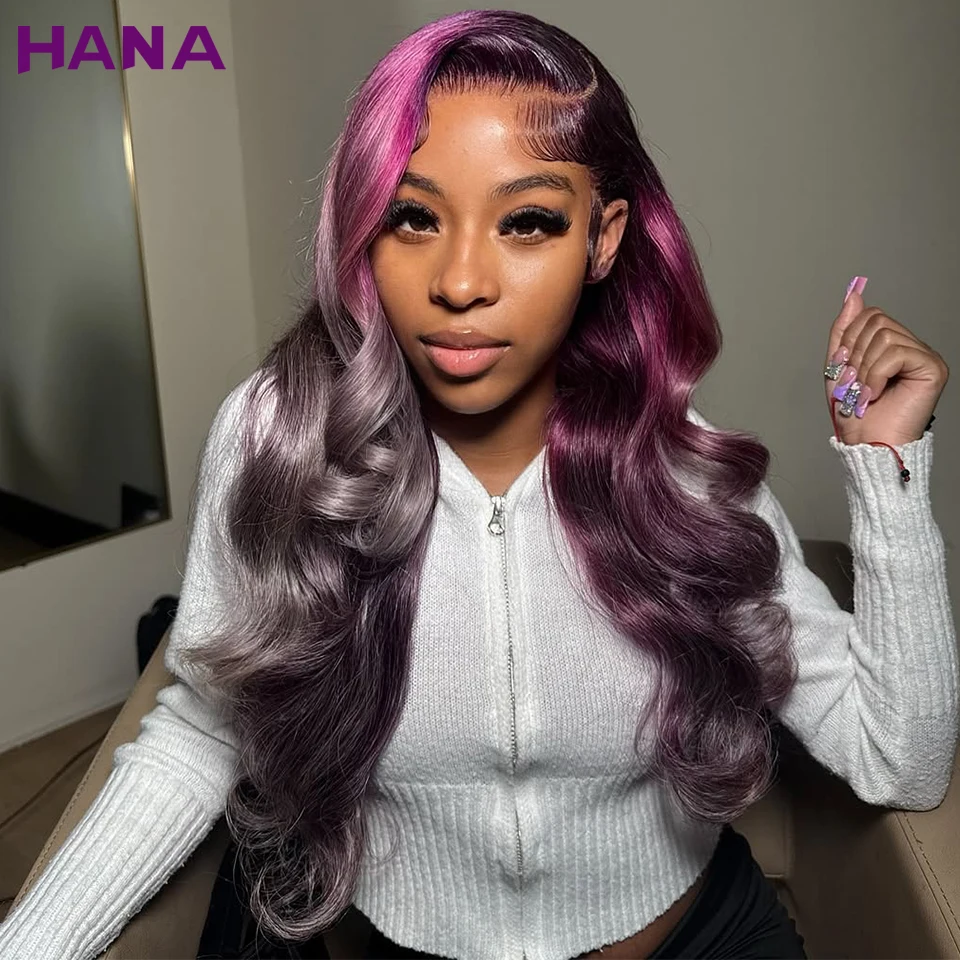 

Ombre Ash Purple Blonde Color Transparent Lace 13x4 13x6 Lace Frontal Body Wave Wig Pre-Plucked Human Hair Wavy Wigs For Women