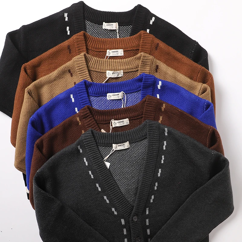 

Retro Japanese Sle Men's Knitted Cardigan V-Ne Loose Fit Casual Sweater Long Sve Autumn Winter Faion Outerwear
