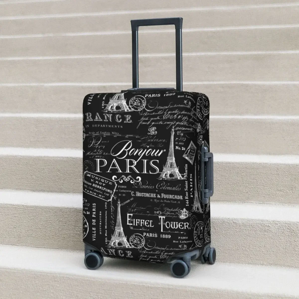 Paris Pattern Suitcase Cover Vintage Lifestyle Travel Holiday Strectch Luggage Accesories Protector