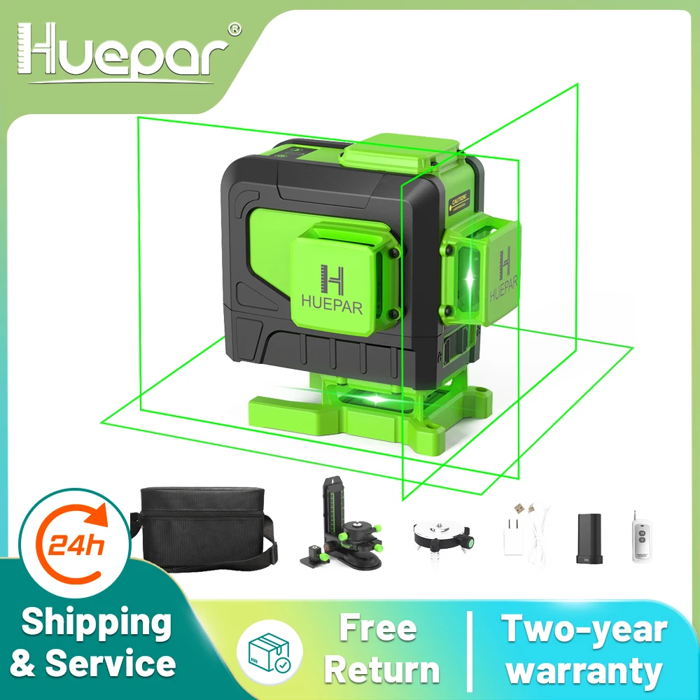 11.11 Big Sale Huepar 903DG 12 Lines Cross Line Laser Level Green Laser Tools With Remote & Li-ion battery For Tiles Floor