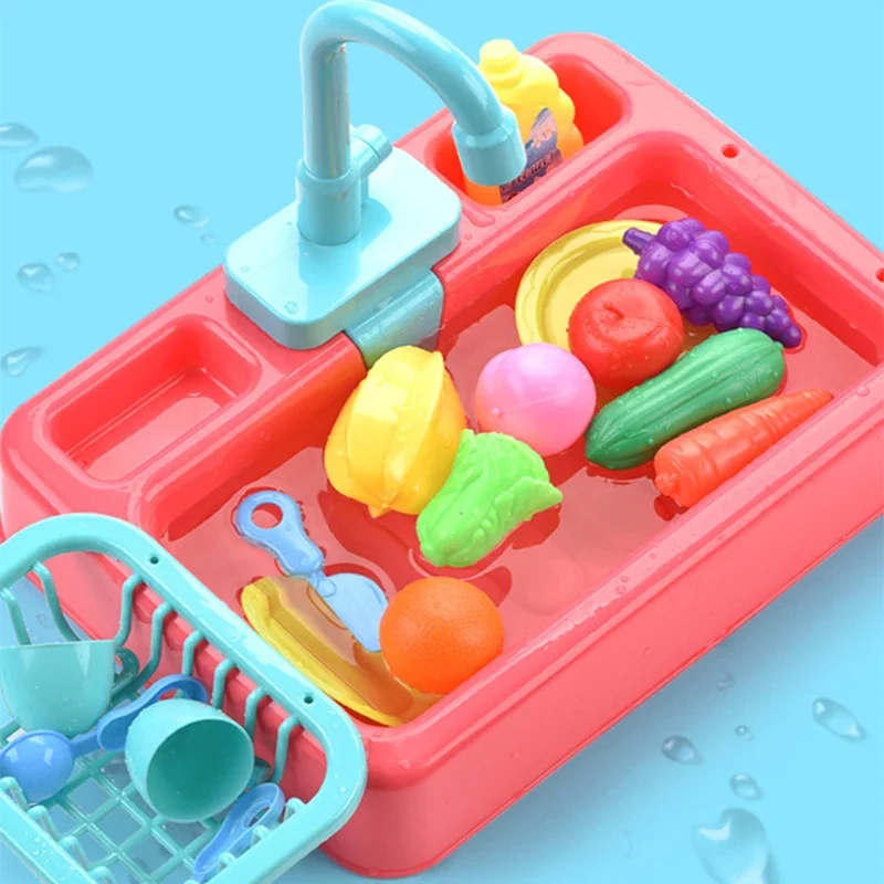 Kids Kitchen Toys Pretend Simulation Electric Dishwasher Children's Kitchen Wash Basin Sink Role Playing Toys Boys Girls Gifts